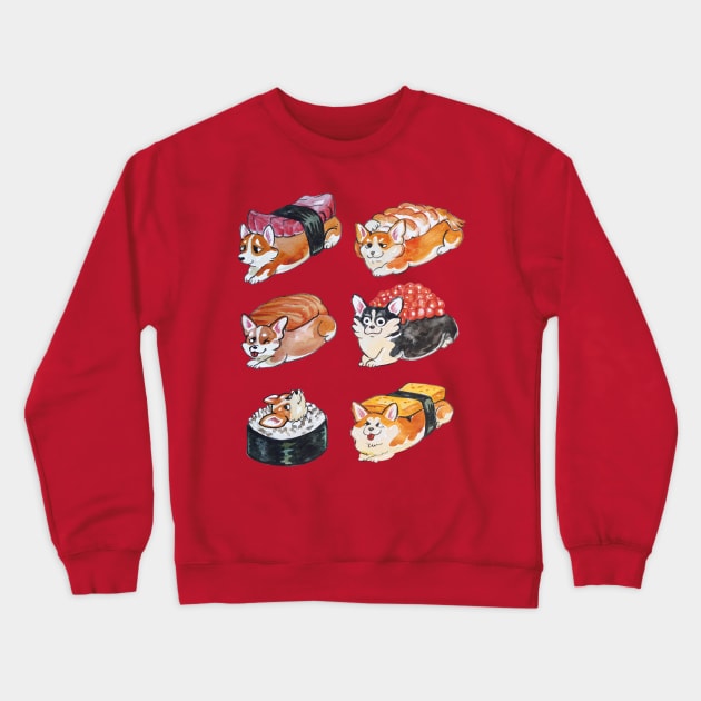 Sushi Corgi Watercolor Crewneck Sweatshirt by huebucket